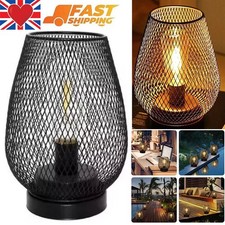 LED Cordless Table Lamp Metal Cage Lantern Night Light Battery Powered Lamp UK