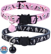 BoomBone Skull Cat Collar Breakaway with Bell,Pack of 2 Safe Halloween Puppy