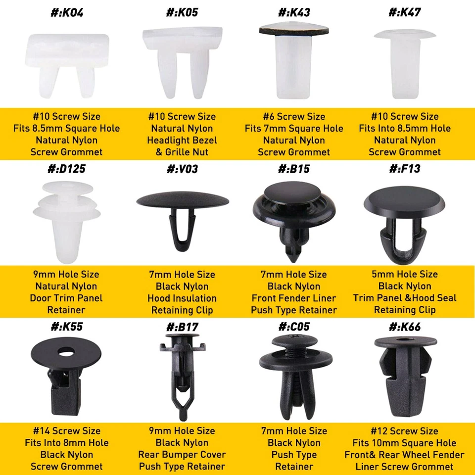 1/2 juego 317 piezas clips de parachoques de puerta para capó guardabarros kits de retención de carrocería para Toyota Foto 3 de 4