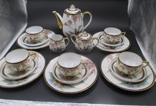 Teeservice Japan, Eierschalenporzellan, 5 Pers. Fuji, Pagode , Vergoldung