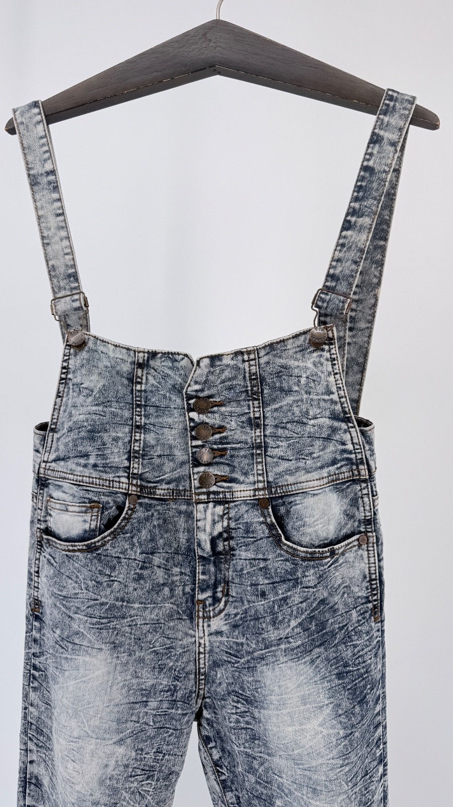 VIP Acid Wash Denim Overalls Women M Y2K 90s Grunge Stretch Slim Fit Jumper image 6