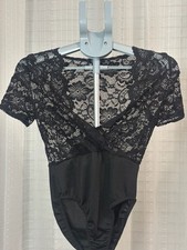 Boohoo Black Lace Wrap Bodysuit Size US 2