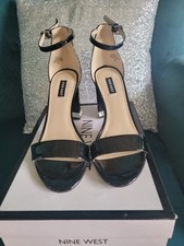 Nine West dress sandals black leather jewell heels shoes size 8