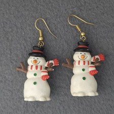 Vintage Snowman Drop Earrings Christmas Plastic