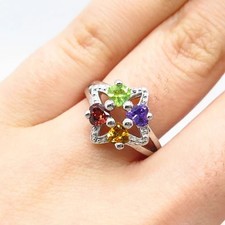 925 Sterling Silver Citrine Red Garnet Peridot Amethyst Gem Women's Ring Size 6