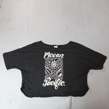 Vintage Ocean Pacific Shirt Womens One Size Black Crop Top Graphic Made USA 80s