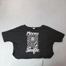 Vintage Ocean Pacific Shirt Womens One Size Black Crop Top Graphic Made USA 80s