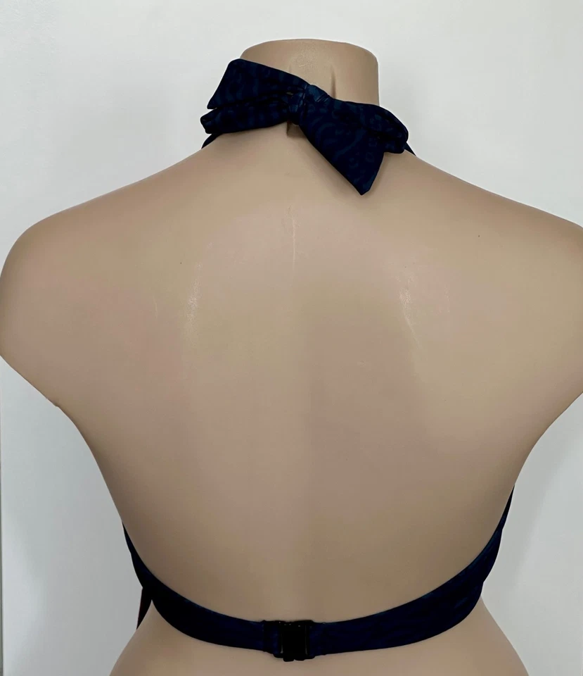 Joe Browns Bikini Top Navy Blue Pink White Floral Size UK 24 Padded Halter Neck - Image 2 of 4