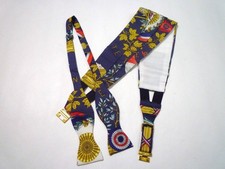 Hermes Mens Cummerbund Bow Tie Set Silk Navy White Vintage Deadstock Not Used