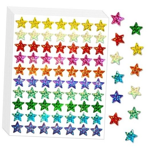 Pcs Star Stickers for Kids Reward, Foil Star Stickers, Holographic Rainbow 2100