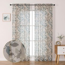 OWENIE Leaves Sheer Curtains with Pattern 42W x 84L Pack of 2 , Multi Color