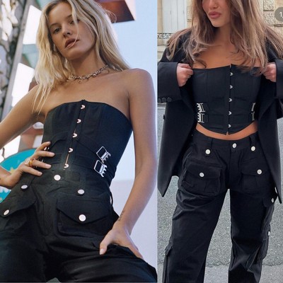 WITH JEAN NWT Fasten Corset Top in Black Size M 