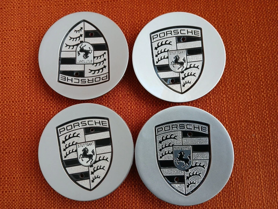 OEM Porsche Silver & Black Fits Most Wheel Center Caps Set 76mm 4PCS  7L5601149 - Image 2 of 4