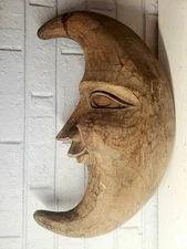 19" Old Moon Face Woodcarving Used as a Mold for Making Paper Mache Figurine