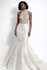 Off-White Beaded Halter Mermaid Gown   Size 4  Formal, Prom, Evening Dress