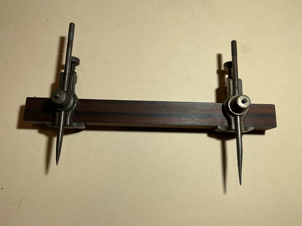 Starrett #59 Trammel Points on Coco Bolo Rosewood Beam - Image 2 of 3