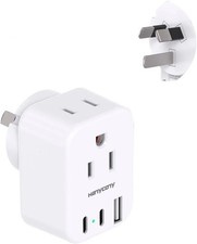 US to Australia New Zealand Plug Adapter, Type I Power Adapter  2 Outlets 3 USB