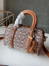 COACH C8529 Ruby Satchel 25 Signature Textile Jacquard Handbag Tan/Cocoa