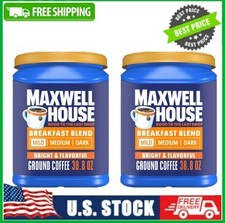 2 Canister Maxwell House Breakfast Blend Mild Roast Ground Coffee, 38.8 oz Can