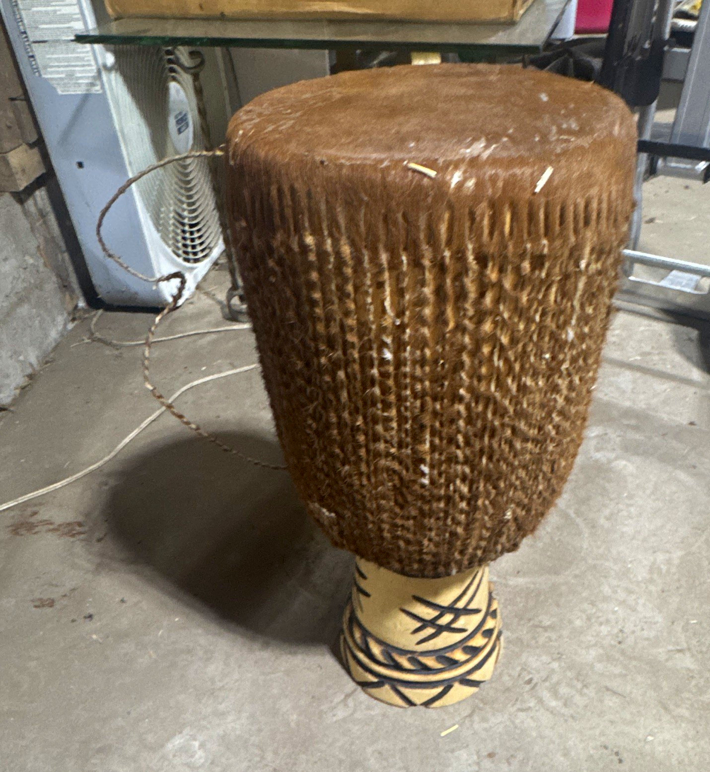 Rope-Tuned Djembe Hand Drum Carved Wood Hide Head 10in x 20inch