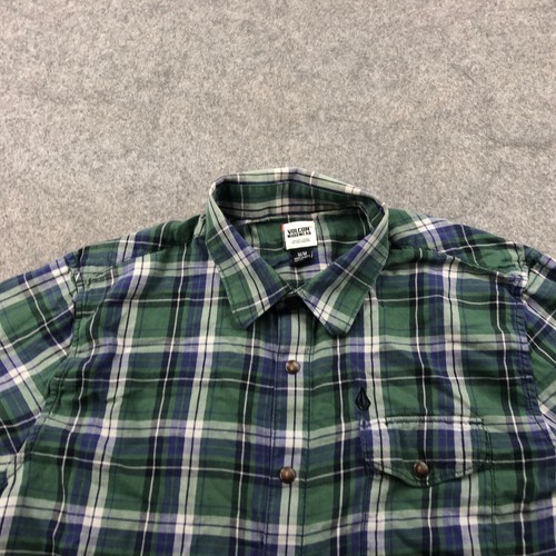 Volcom Shirt Men Medium Green Plaid Long Sleeve Casual Surf Beach Pockets Surf - Picture 4 of 10