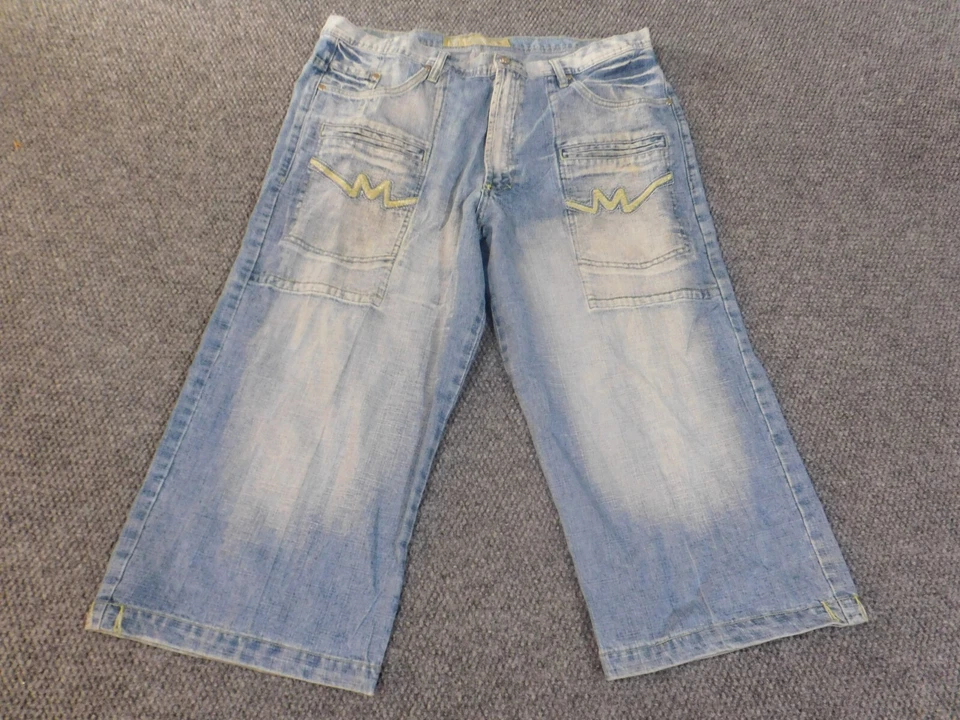 miskeen jean 40 y2k vintage para hombre capri retro lavado ligero holgado skater denim Foto 2 de 4