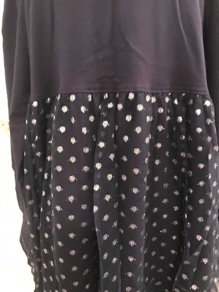 Hanna Andersson Vestido giratorio con lunares plateados Talla 140 (US 10) Azul marino Foto 2 de 4