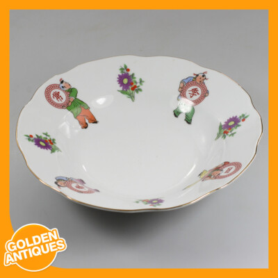Vintage alte seltene weiß bemalte Porzellan Porzellan Porzellan Abendessen runde Suppenschüssel Teller