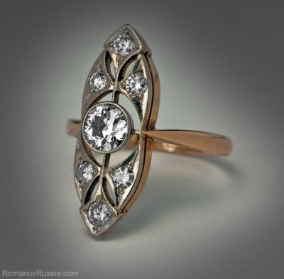 Antique Navette Shield Lab Created Diamond Wedding 925 Sterling Silver Ring