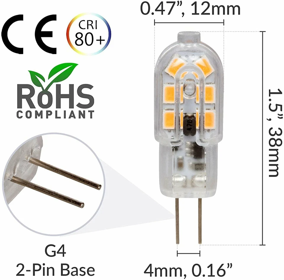 [5 Pack] LED G4 1.5W T3 20W Replacement JC Bi-Pin Base 12V 3000K Soft Warm White - Image 2 of 4