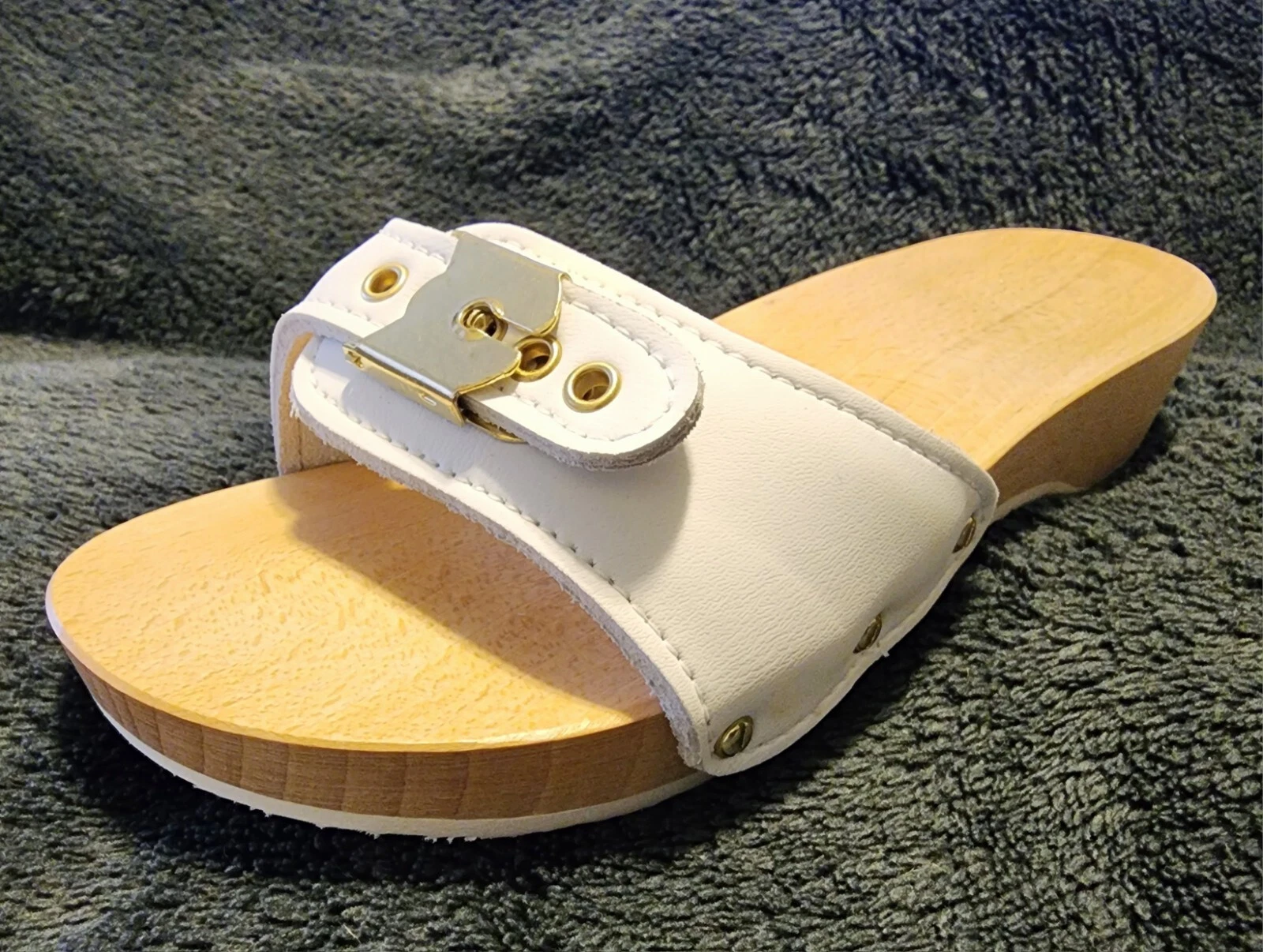 Dr Scholls White "STYLE" SIZE 9 - Italian wooden orthopedic clogs