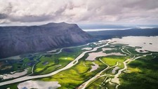 Landscape nature mountains aerial view water river Custom Gaming Mat Desk