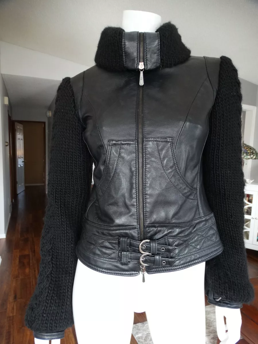 KOR@KOR Leather jacket with knit sleeves and collar 42 | eBay