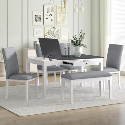 Elegant 7-Piece Extendable Dining Table Set with Upholstered Chairs