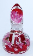 2003 JOE RICE ART GLASS PINK RED FLORAL CONTROLLED BUBBLES 6" PERFUME BOTTLE