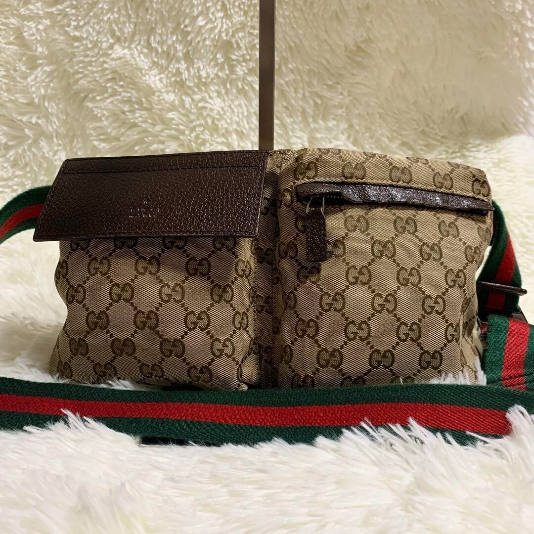 GUCCI GG Canvas Sherry Line Waist Pouch Shoulder Bum Bag Belt Bag