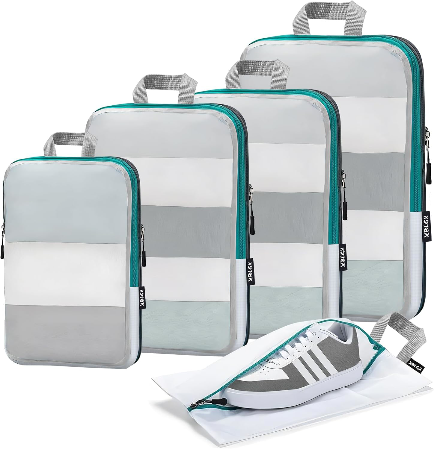 Compression Packing Cubes Set for Travel with Mesh, Luggage Organizer Green