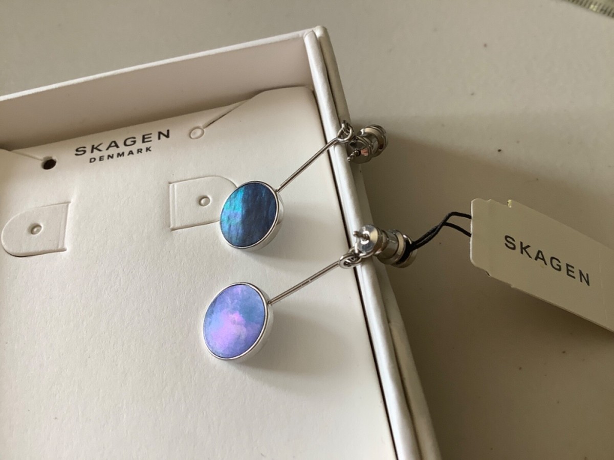 SKAGEN sea glass blue black stone shimmer drop earrings Stud