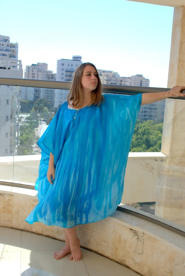 Long Pure Silk Dress, Caftan  Unique Hand Dyed Maxi dress plus size - Image 3 of 4