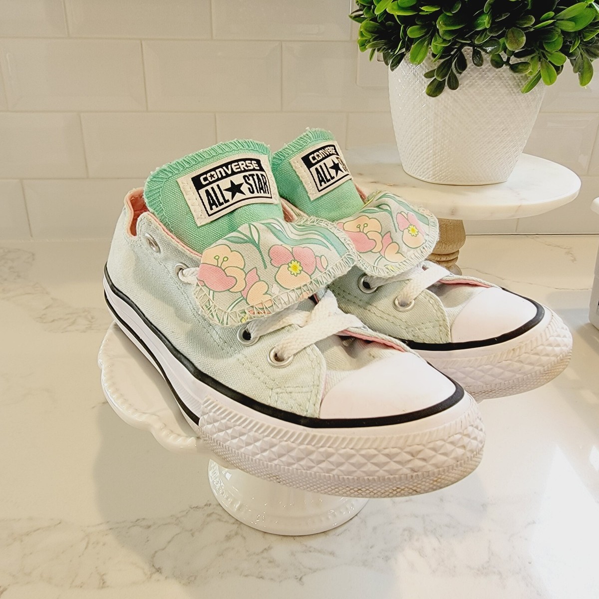 CONVERSE All-Star Floral Pink Girls Mint Double Tongue Low Top
