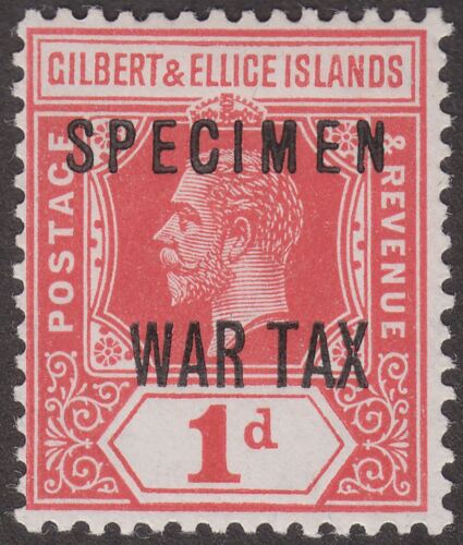 Gilbert Ellice Islands 1918 KGV SPECIMEN Overprint 1d War Tax Mint SG26s cat £70 - Foto 1 di 2