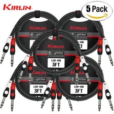5-PACK Kirlin 3FT Light Gear Dual 1/4" TRS to Same Patch Cable LGA-408-03