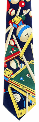 Ball Rack Men's Necktie Billiards Pool Player Cue Stick Fashion Blue Neck Tie 