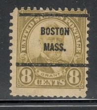Sc # 640 ~ 8 cent Ulysses S. Grant Issue, Precancel, BOSTON MASS.