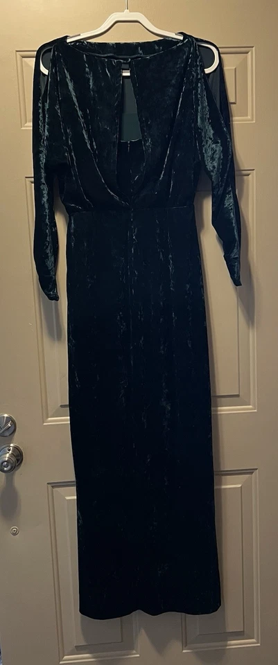 Ralph Lauren Vestido Largo Completo Verde Terciopelo Cuello Barco Abertura Hombro Abierto Mujer 6 Foto 2 de 4