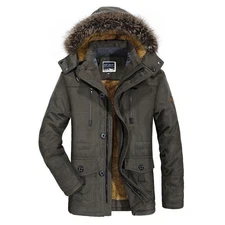 Hot Mens Winter Jacket Hooded Fur Collar Outdoor Thicken Warm Outwear Parka Coat