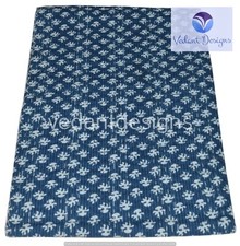 Vintage indigo Print Kantha Quilt Blanket Indian Bedspread Coverlet Throw Art