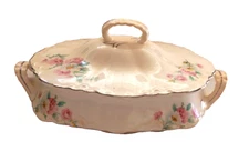 Homer Laughlin Virginia Rose Covered Casserole Dish Vintage Floral Handles Read