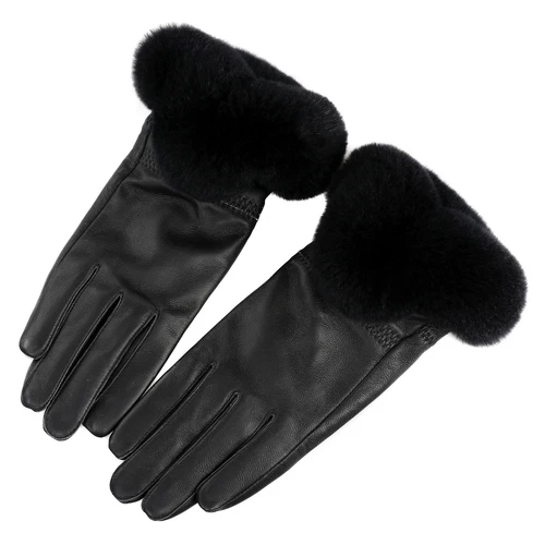 Women's Winter Genuine Leather Gloves Rex Rabbit Fur Warm Trim Cuff Velvet Lined - Picture 61 of 88