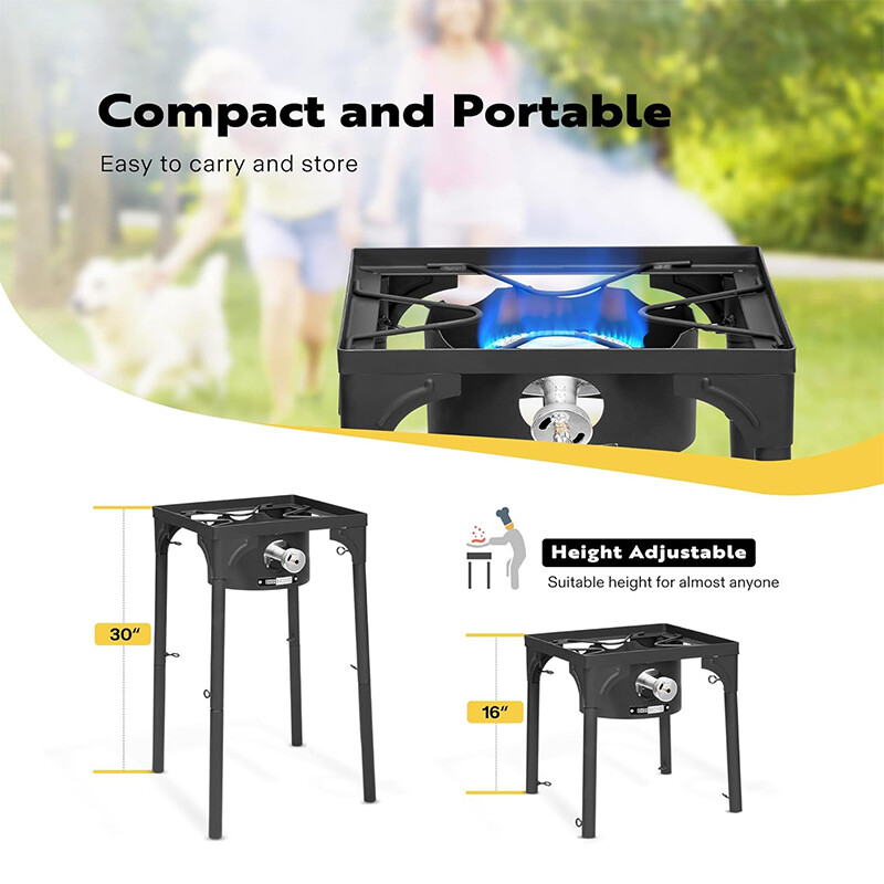 100,000 BTU Propane Burner Stove - Outdoor High-Heat Cooker For Turkey Frying, Brewing, Canning, With 5ft Hose